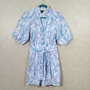 03143 Ann Taylor white & blue cotton button front belted dress 00P NWT